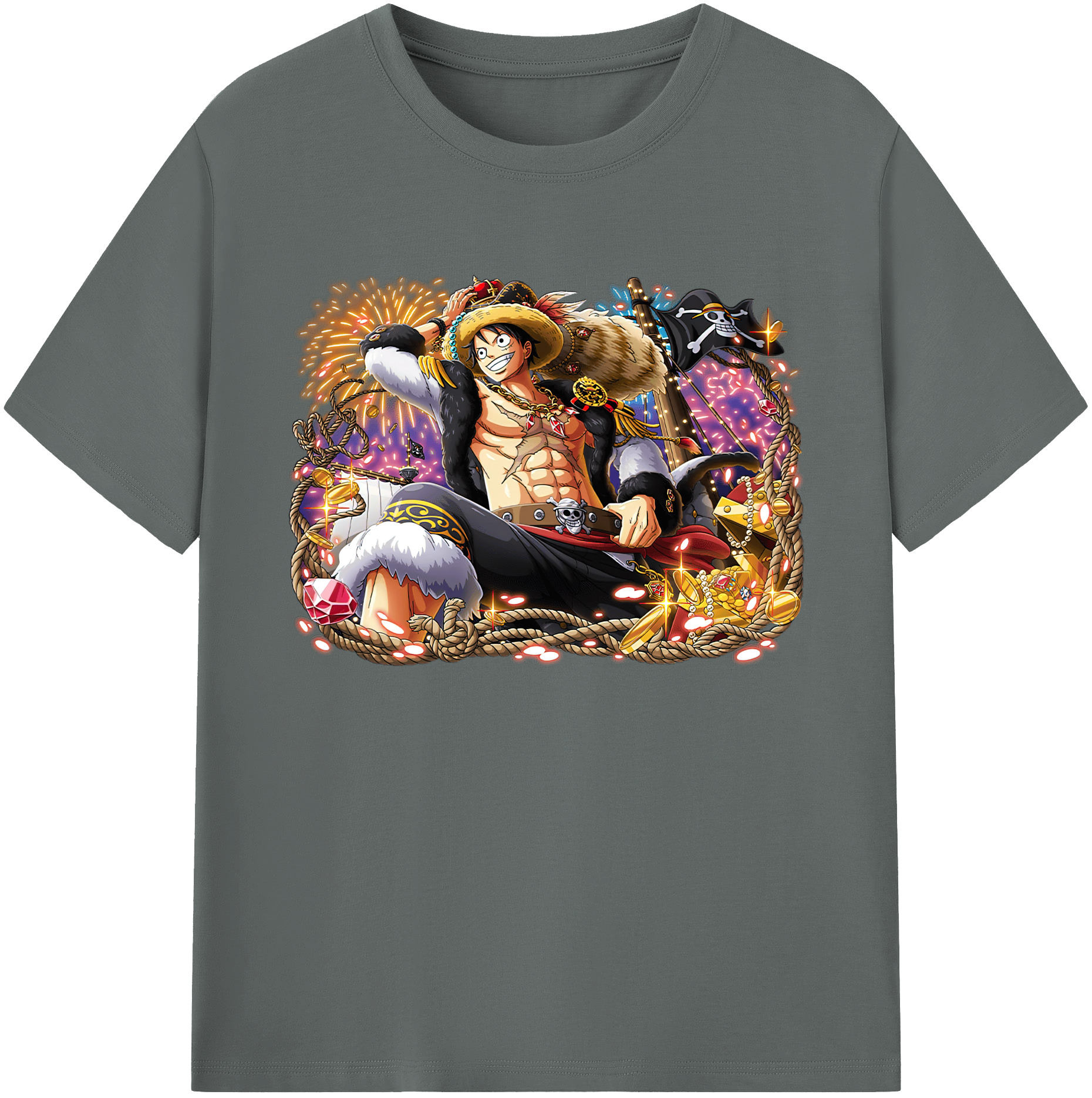 ワンピース モンキー・D・ルフィ ONE PIECE Monkey D. Luffy 綿100％ メンズ半袖Tシャツ｜肌触りやわらか＆通気性
